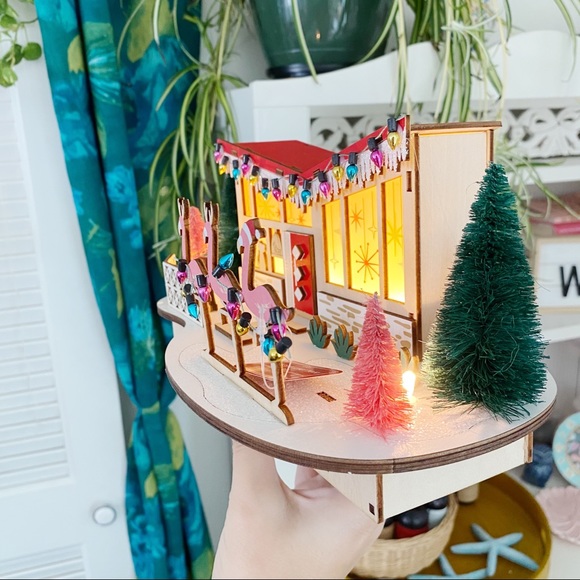 World Market Atomic Mid Century MCM Retro Atomic Christmas House New Wood Decor - Picture 4 of 13